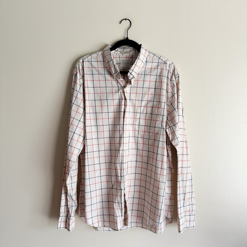 J. Crew Cream + Blue Pink Plaid Slim Fit Button Up Shirt XL